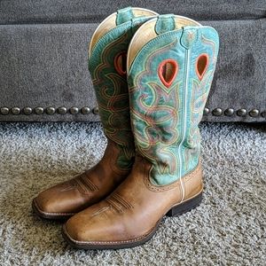 TWISTED X Buckaroo WRS cowgirl boots tan/teal 7.5B